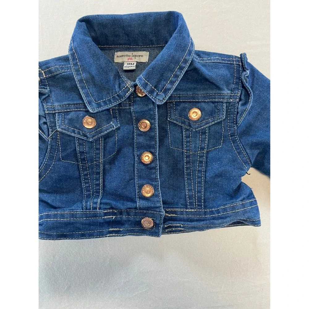 Nanette Lepore Girls Denim Jacket Blue Ruffle‎ Sleeves Size 18 Months
